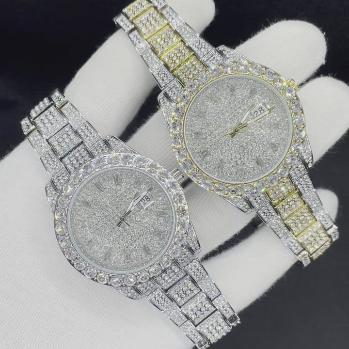 Double Diamond Baguette Numerals Iced Out Diamond Watch