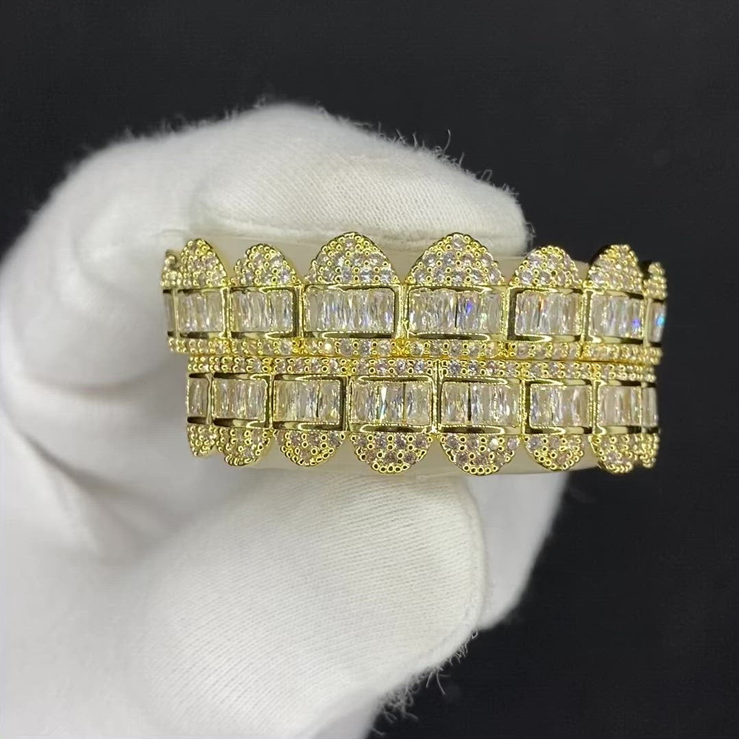 Baguette Paved Setting Iced Out Diamond Grillz