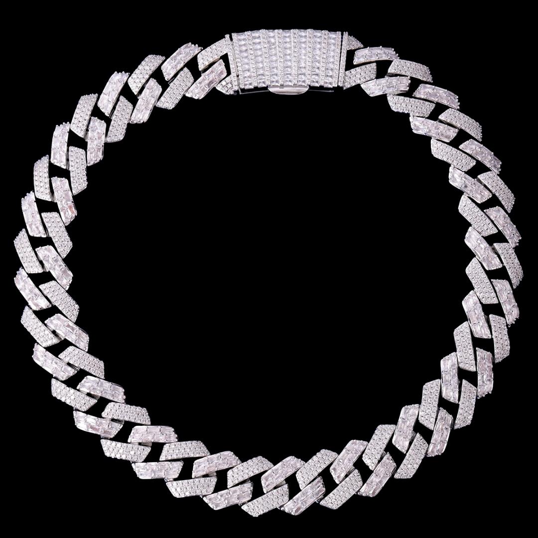 NEW | 20MM Duo Stones Baguette Clasp Iced Out Diamond Necklace Chain