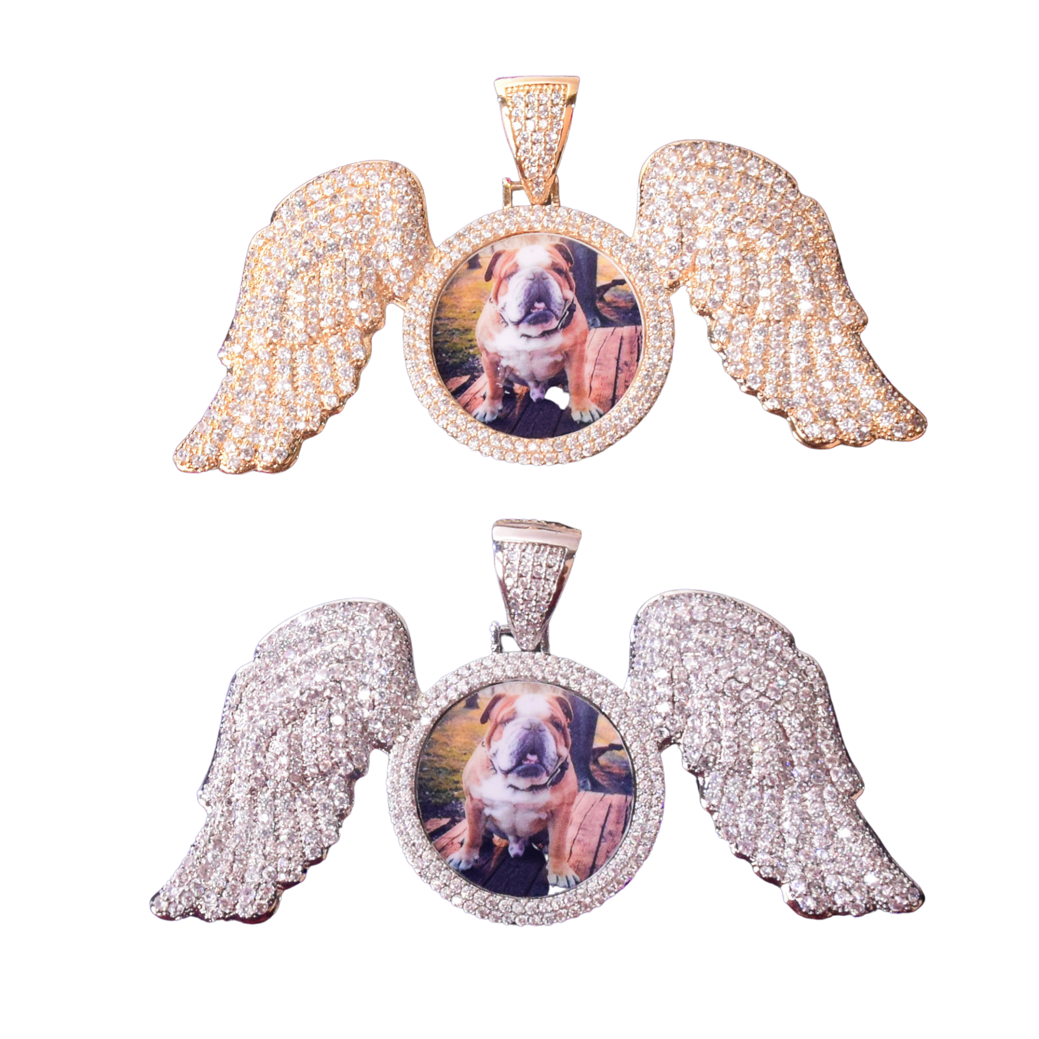 Special 3D Tennis Covered Wing Iced Out Custom Photo Pendant Necklace