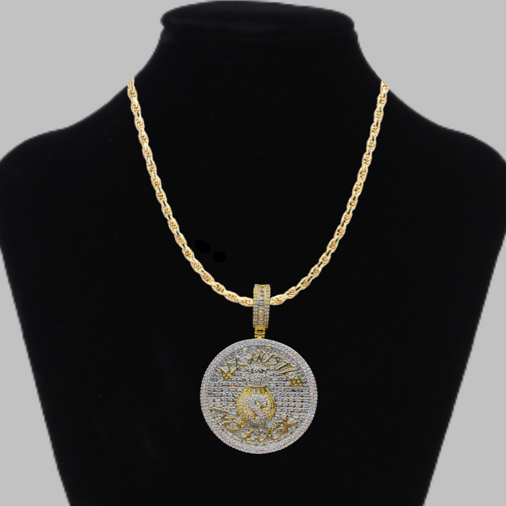 All Hustle No Luck Iced Out Letter Diamond Pendant Necklace