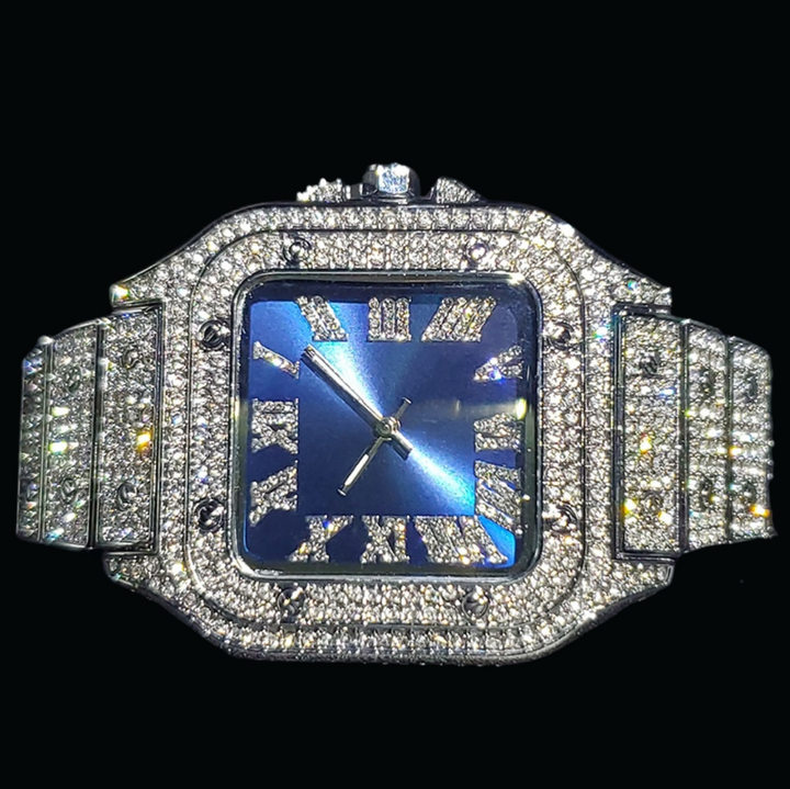 Square Blue Dial VVS Numerals Iced Out Diamond Watch