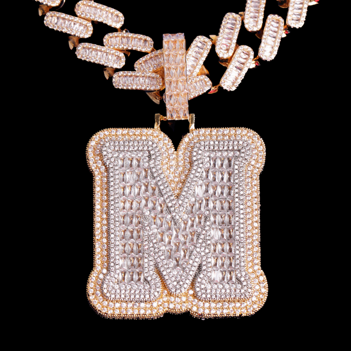 Iced and Diamond Two Layers Iced Out Initial Custom Name Necklace Pendant