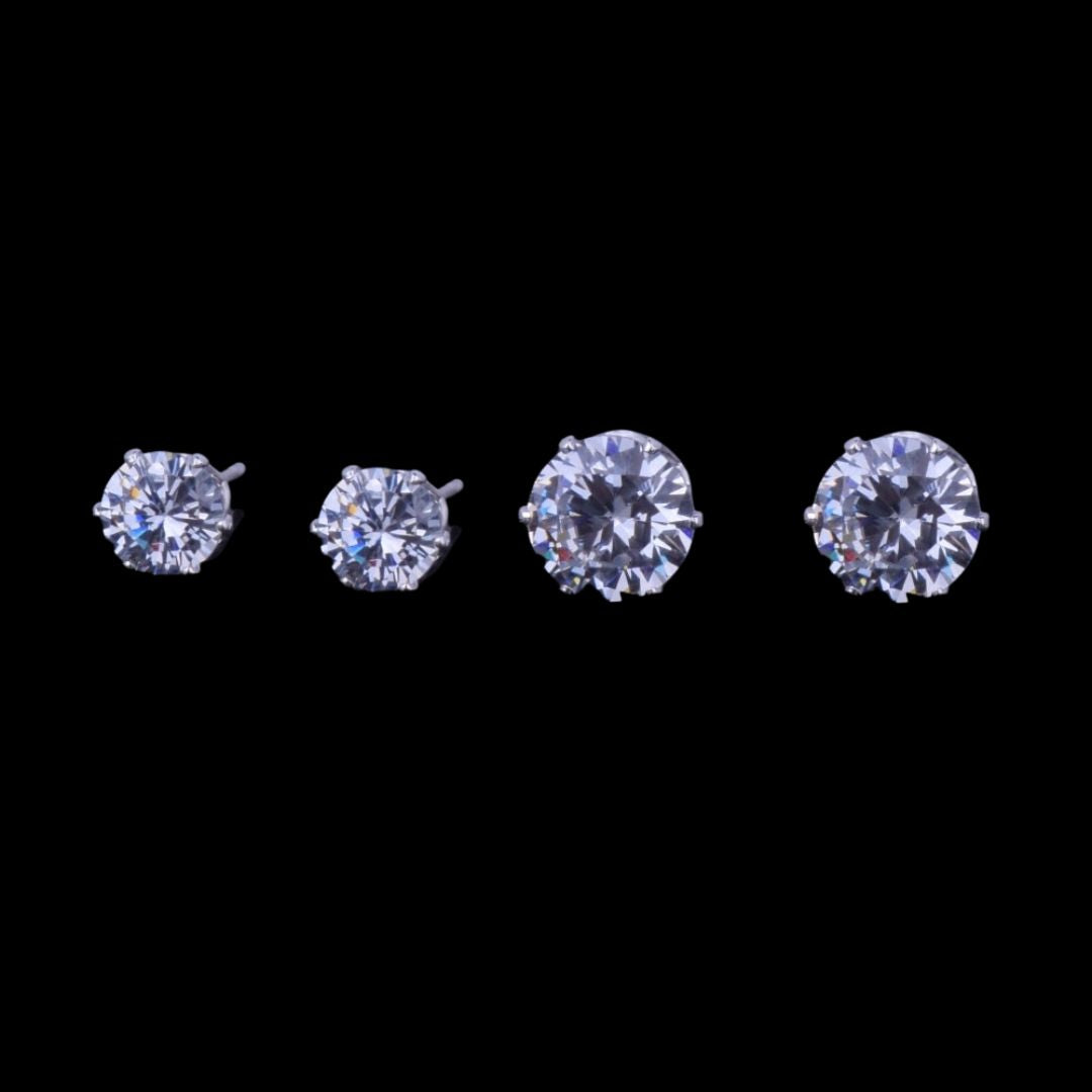 6MM-8MM VVS Shine Round Diamond Push Back Unisex Iced Out Stud Earrings
