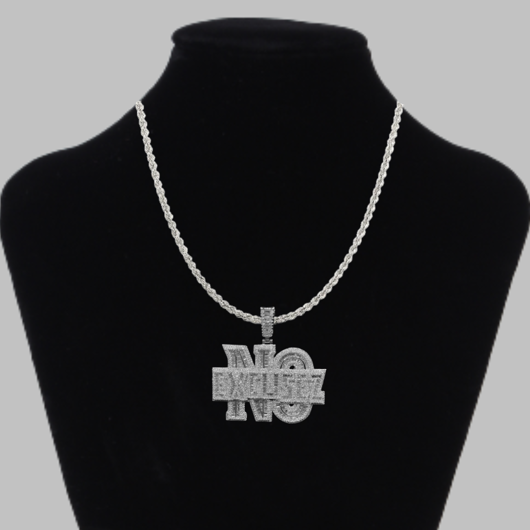 No Excusez Iced Out Letter Diamond Pendant Necklace