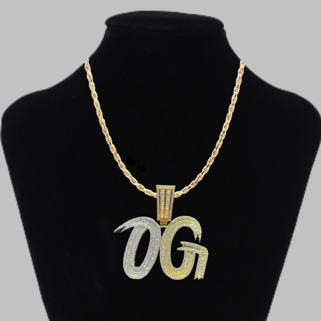 OG Letters Bling Baguette Duo Special Diamond Bail Iced Out Pendant