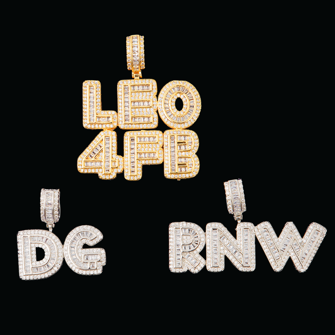 Baguette & Iced Out Duo Design Personalized Custom Name Pendant