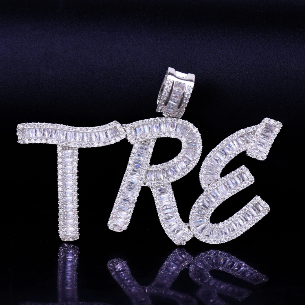 Italic Font Iced Out Personalized Custom Name Necklace Pendant