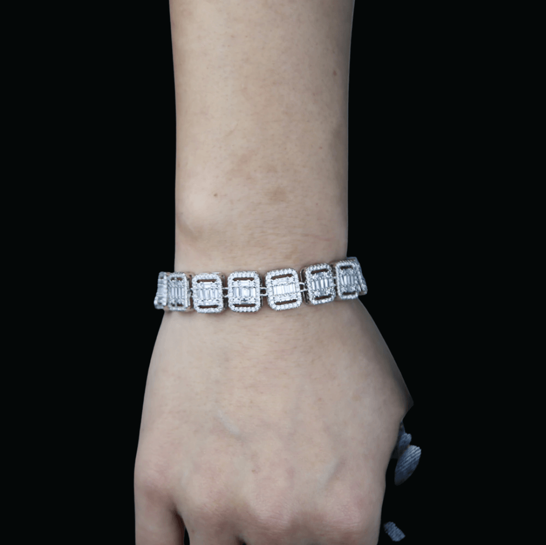 11MM Iced Out & Diamond Baguette Miami Cuban Chain Bracelet - Icey Pyramid