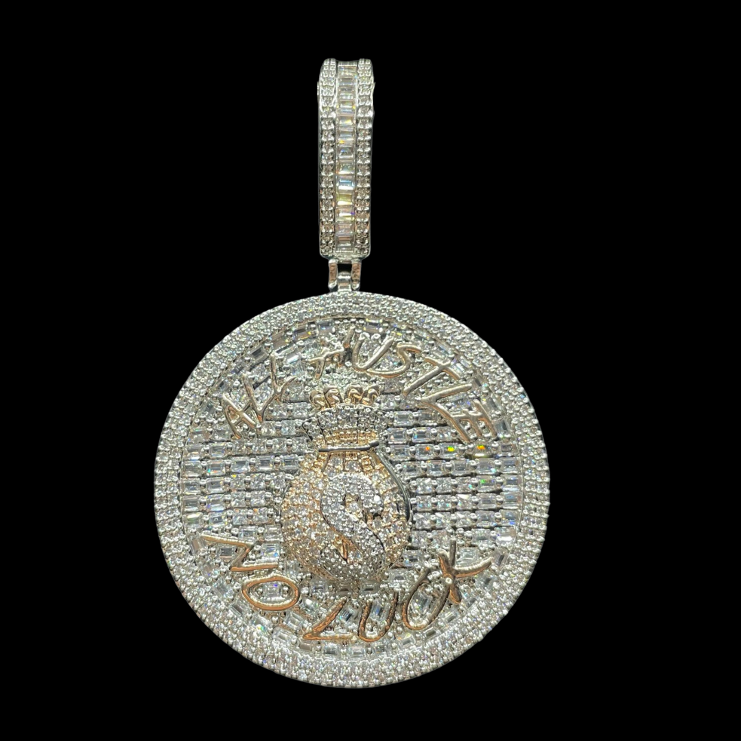 All Hustle No Luck Iced Out Letter Diamond Pendant