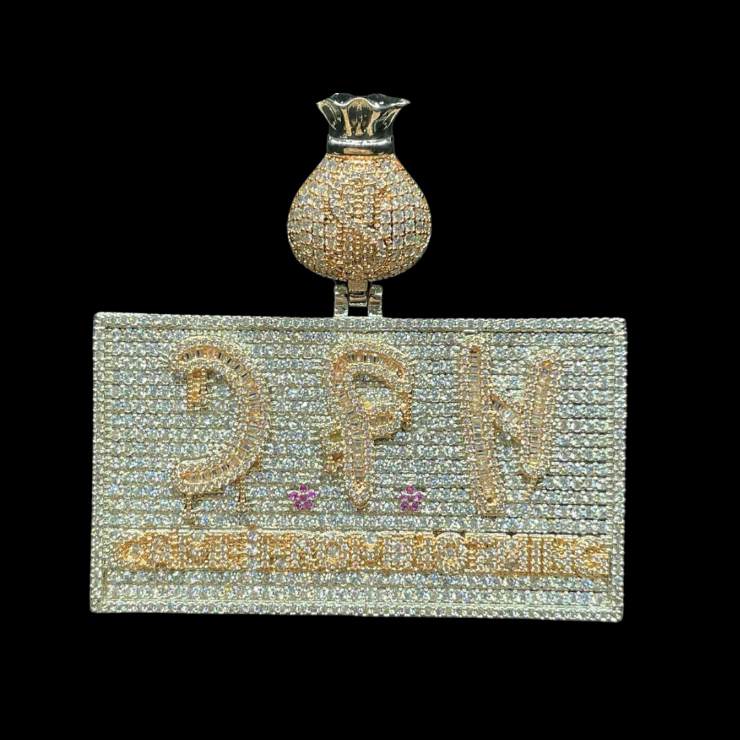 CFN Came From Nothing v2 Money Bag Bail Iced Out Letter Diamond Pendant