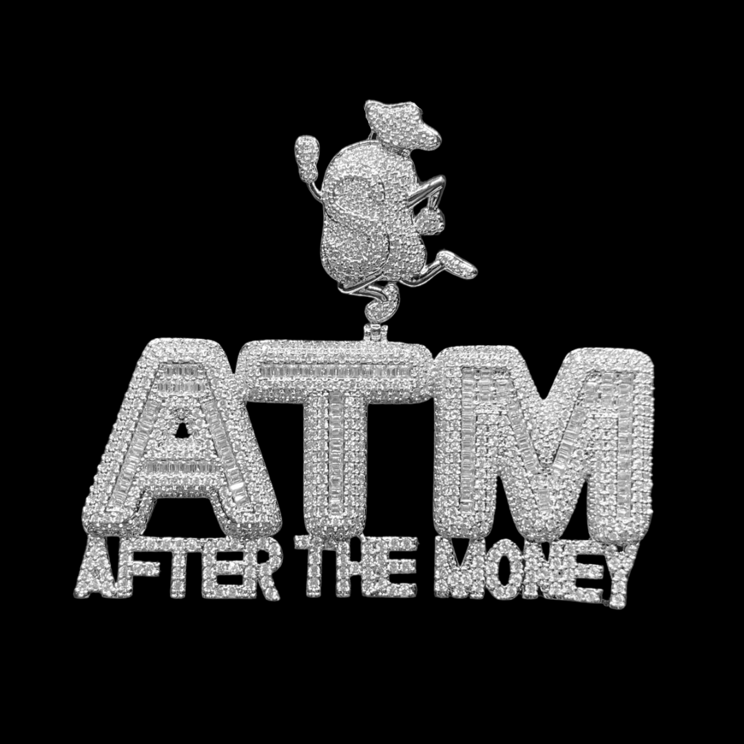 ATM After The Money Money Bag Bail Iced Out Letter Diamond Pendant