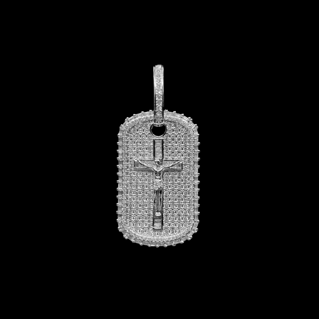 Military Style Jesus Cross Iced Out Pendant
