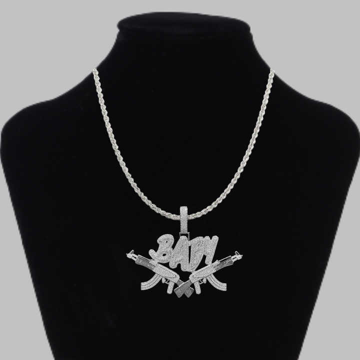 Baby with Double AK Iced Out Letter Diamond Pendant Necklace
