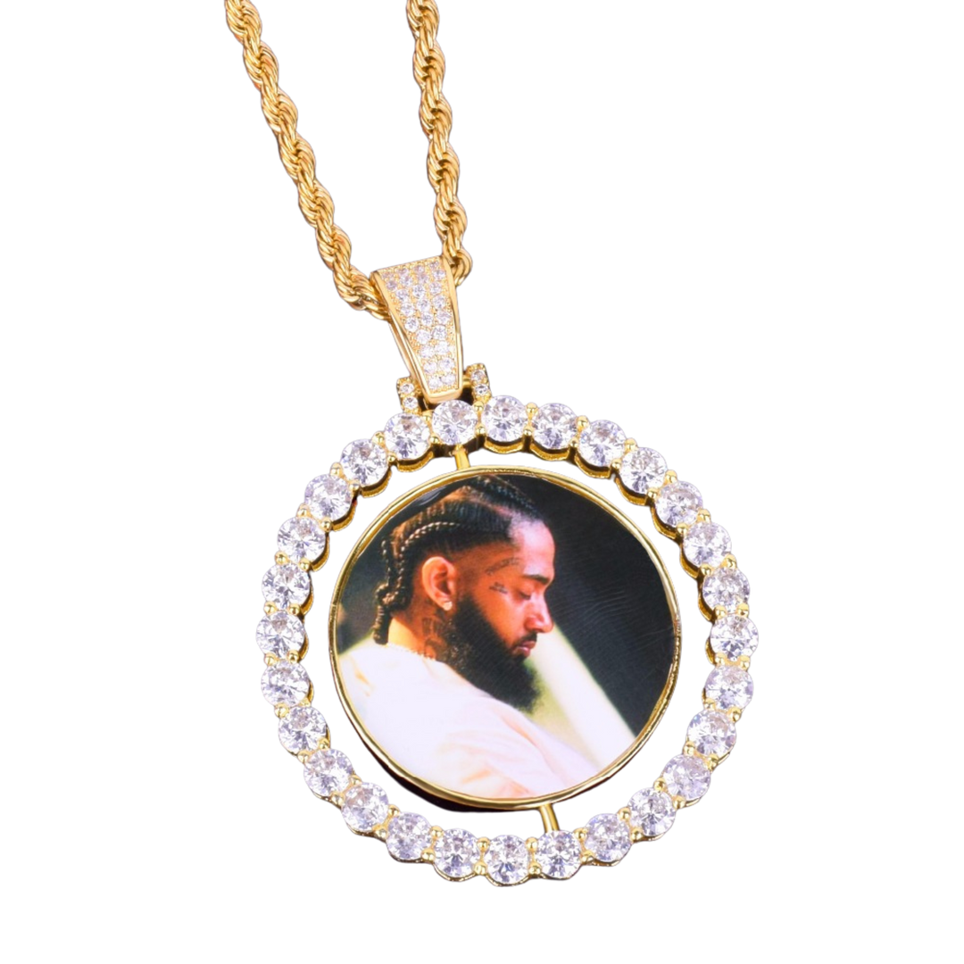 Rotating Double-Sided Medallions Spinning Custom Photo Picture Pendant Necklace