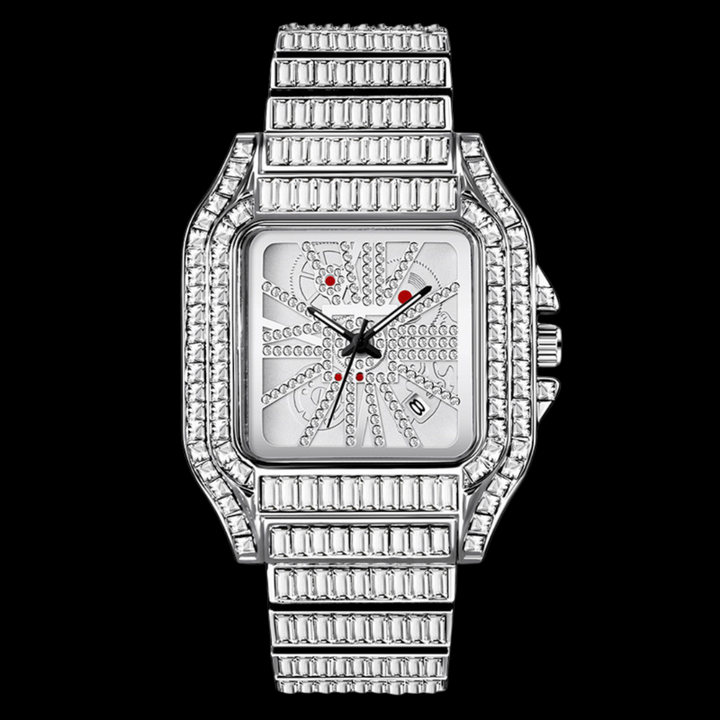 Square Fully Diamond Date Iced Out Diamond Watch