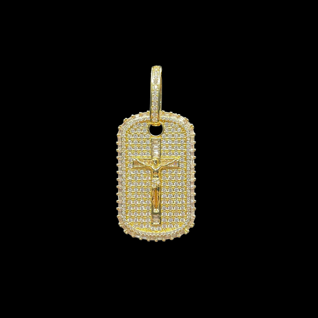 Military Style Jesus Cross Iced Out Pendant