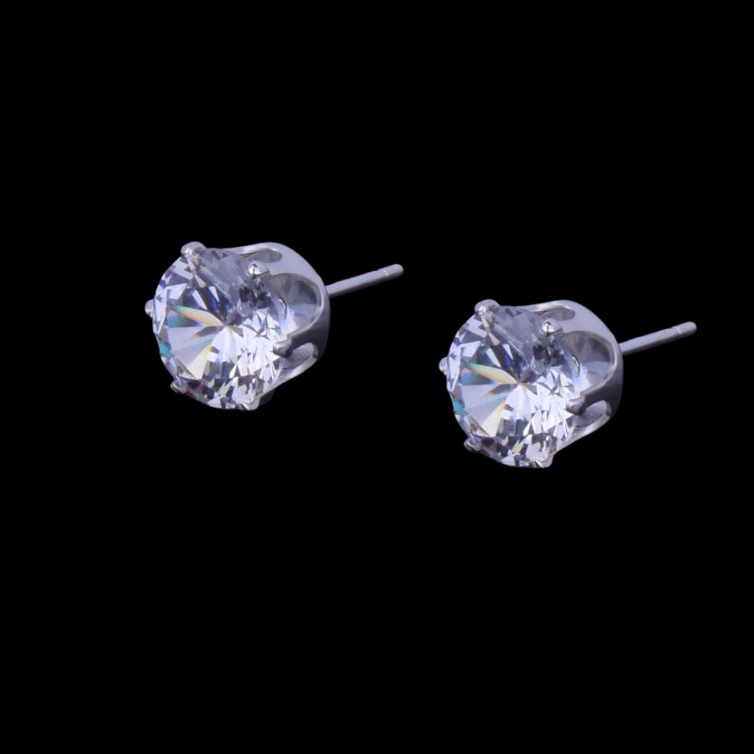 6MM-8MM VVS Shine Round Diamond Push Back Iced Out Diamond Stud Earrings