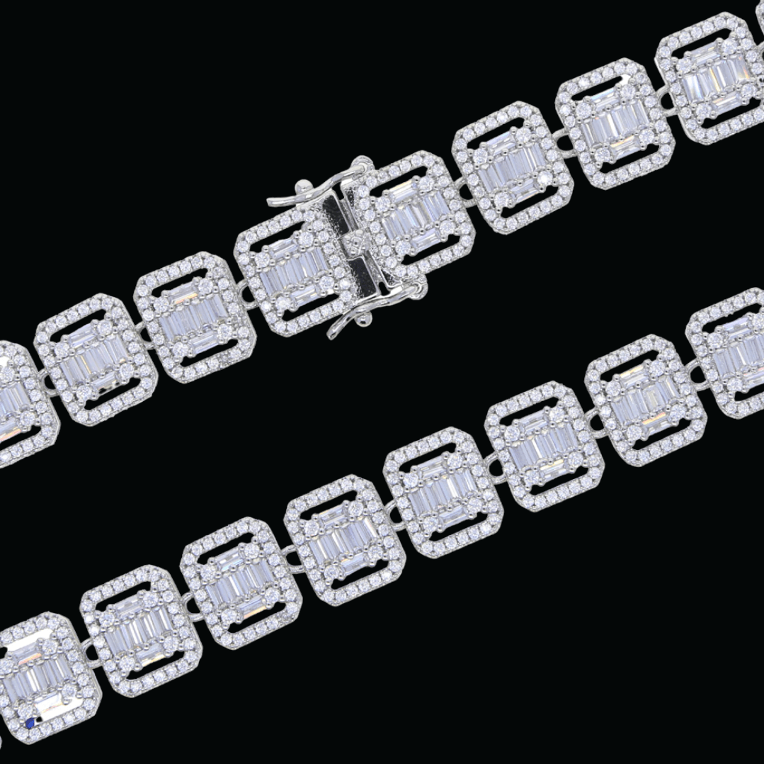 11MM Iced Out & Diamond Baguette Miami Cuban Chain Bracelet - Icey Pyramid
