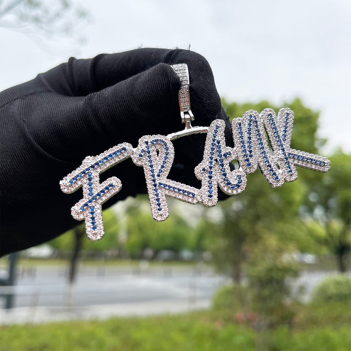 Slim Colorful Lux Iced Out Personalized Custom Name Necklace Pendant