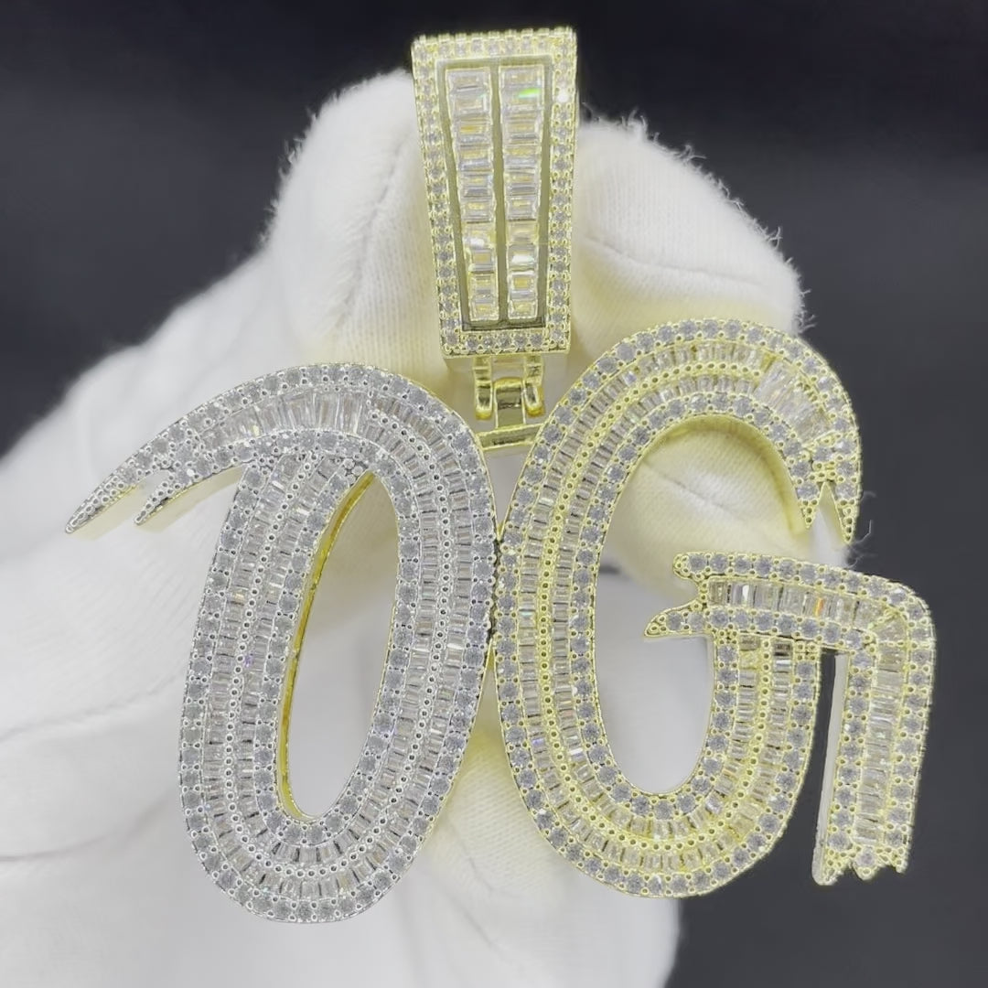 OG Baguette Duo Color Iced Out Letter Diamond Pendant Necklace