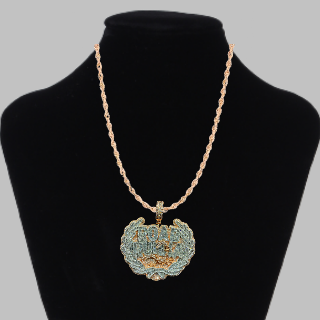 Road Runna Two Tone Badge Iced Out Letter Diamond Pendant