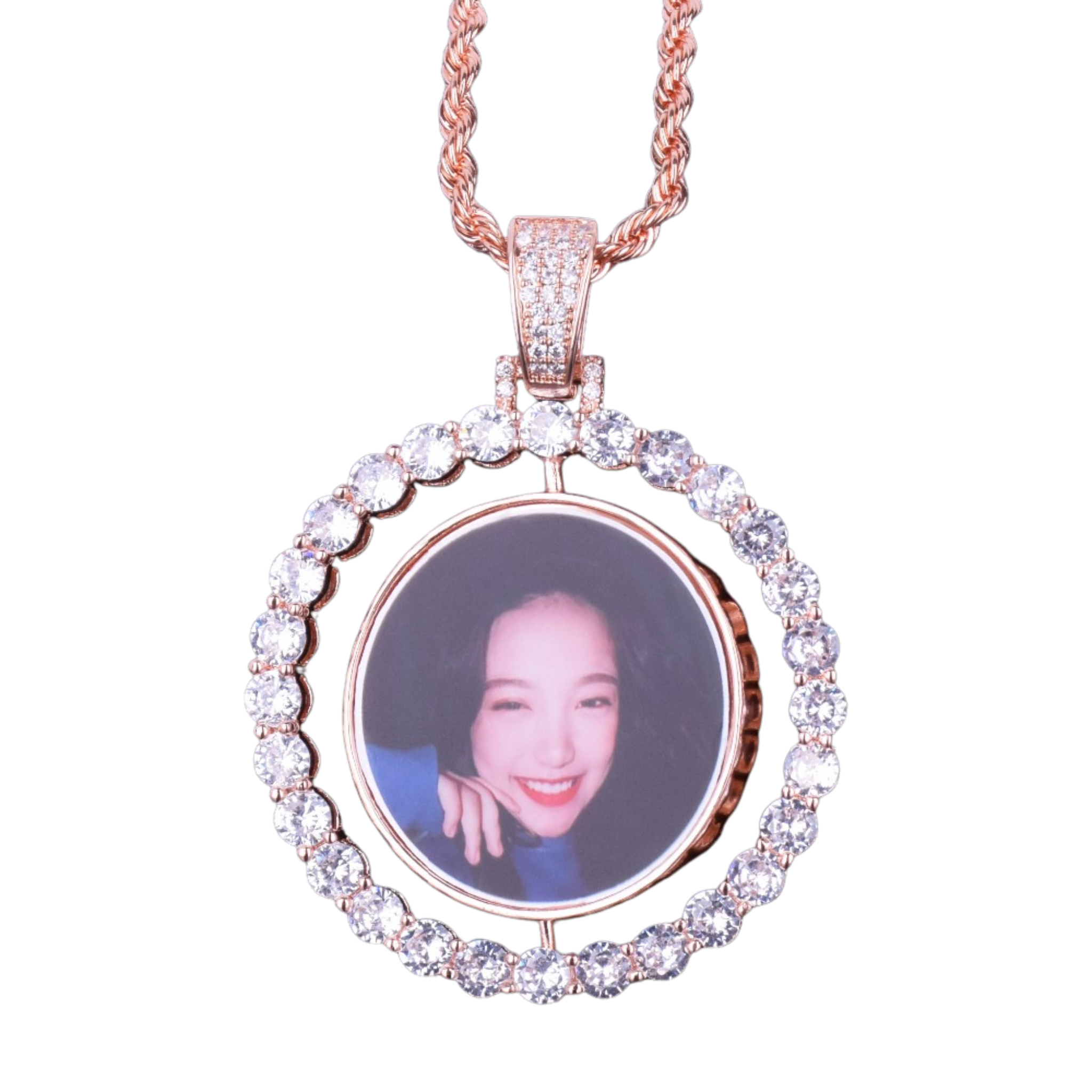 Rotating Double-Sided Medallions Spinning Style Custom Chain With Photo Pendant Necklace