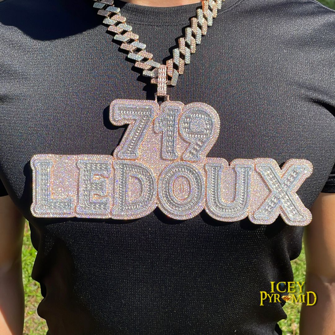 Lux Design Two Layers Iced Out Personalized Custom Name Necklace Pendant