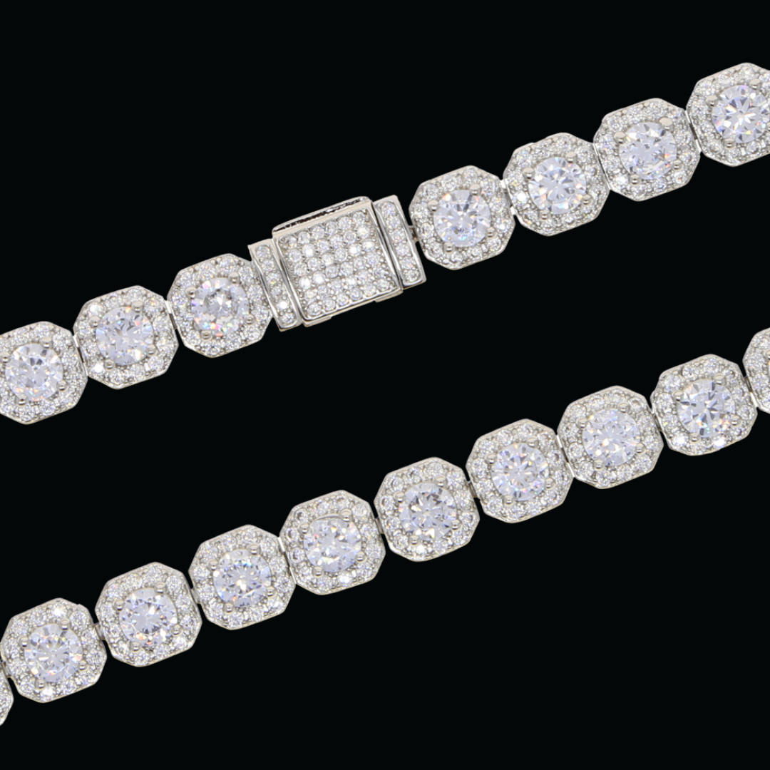 9MM Square Clustered Tennis Iced Out Diamond Necklace Bracelet Set