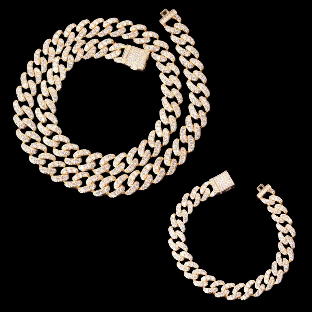 10MM Special Tennis Cut Stones Diamond Necklace Bracelet Set
