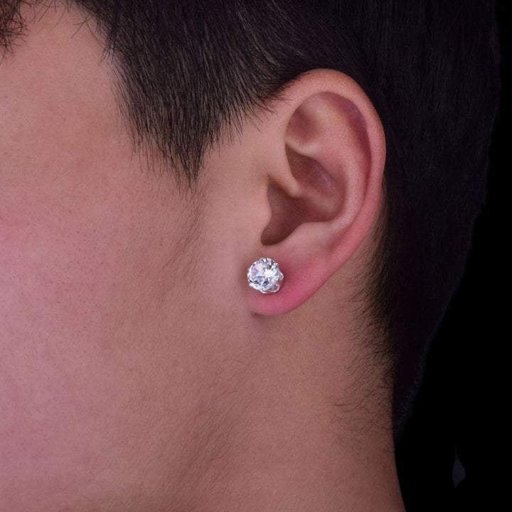 6MM-8MM VVS Shine Round Diamond Push Back Iced Out Diamond Stud Earrings