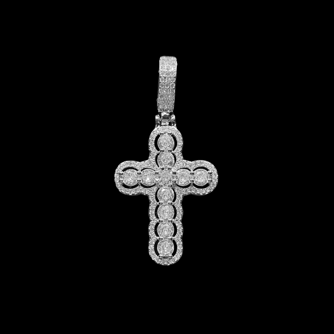 Iced Out Bling Hollow Diamond Edition Cross Tennis Stoned Pendant