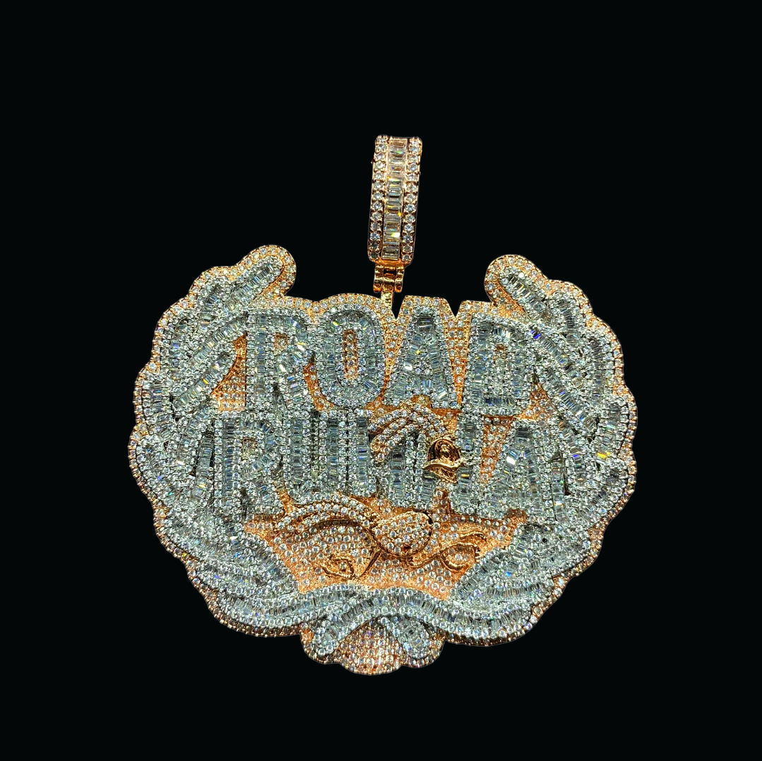 Road Runna Two Tone Badge Iced Out Letter Diamond Pendant