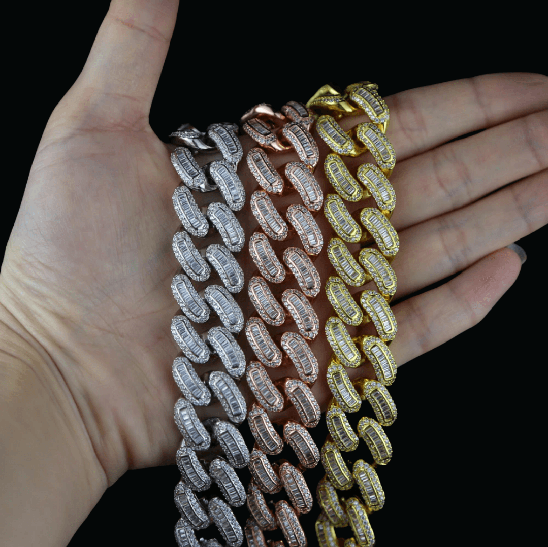 18MM Baguette VVS CZ Heavy Box Clasp Cuban Link Chain Bracelet - Icey Pyramid