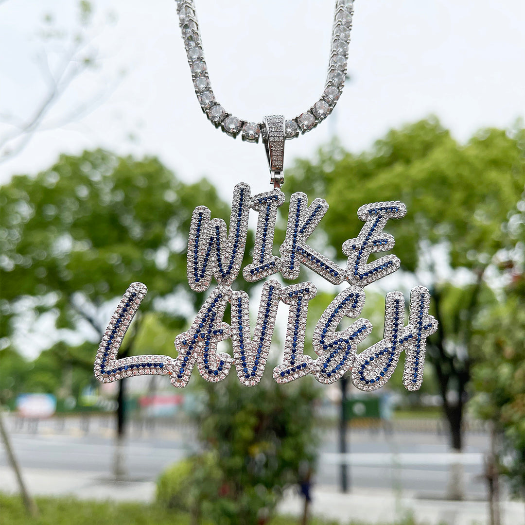 Slim Colorful Lux Iced Out Personalized Custom Name Necklace Pendant