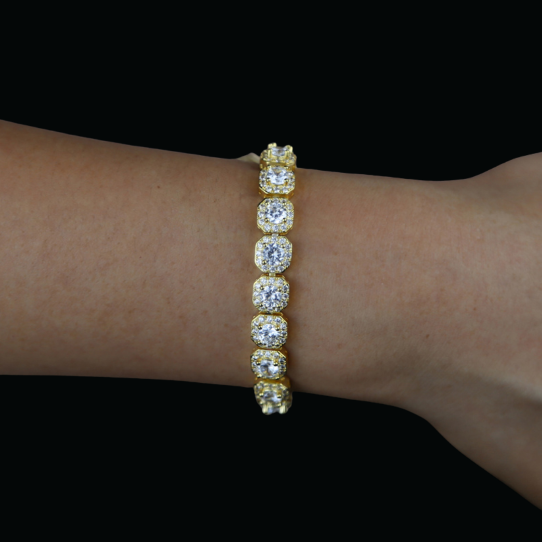 8MM Iced Out Tennis Chain Bangle Square Charm Bracelet