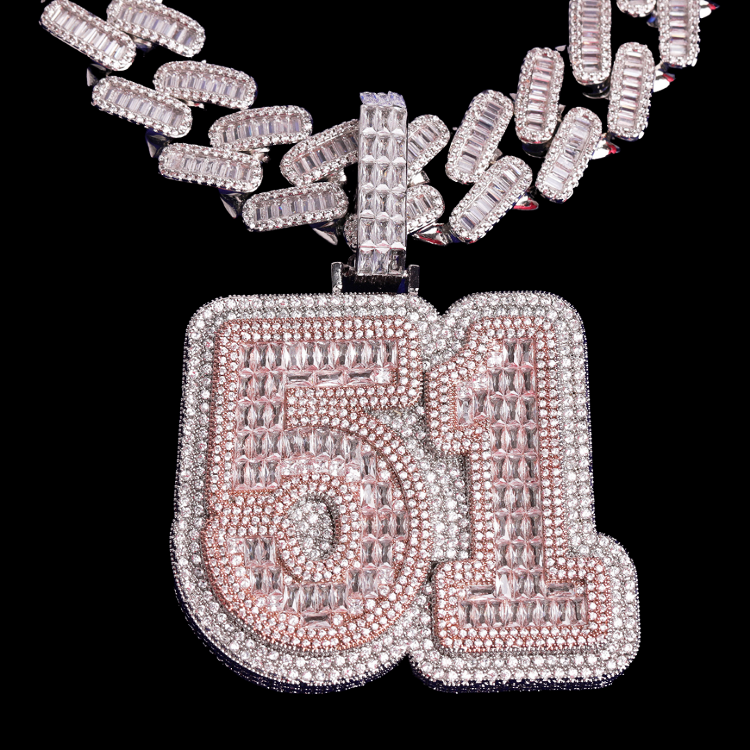 Big Number and Letter Customized Iced Out Diamond Two Layers Pendant