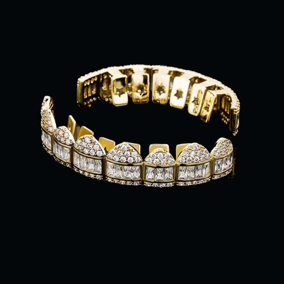 Baguette Diamonds Paved Setting Iced Out Grillz