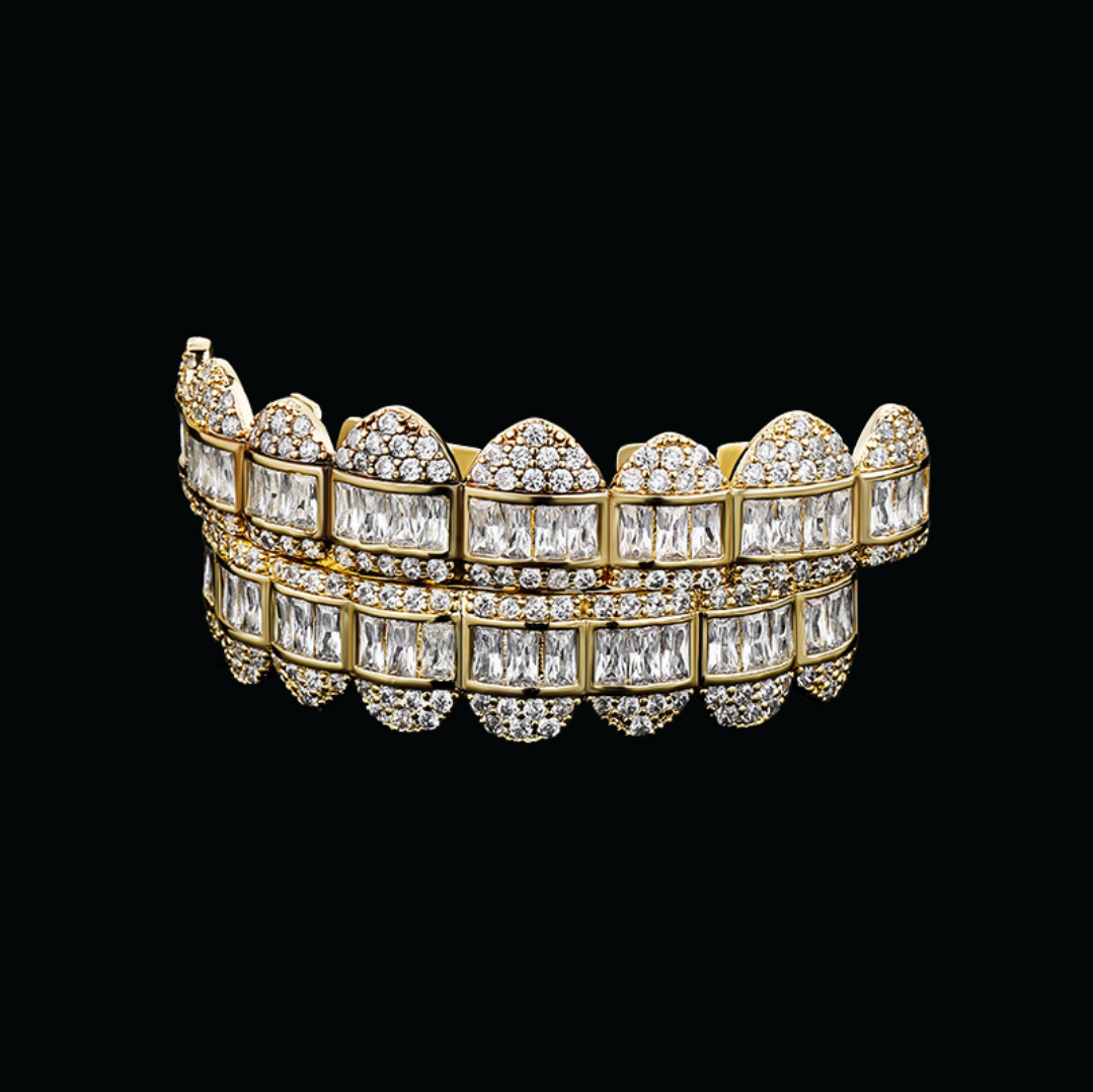 Bling Baguette Diamonds Paved Setting Luxury Iced Grillz