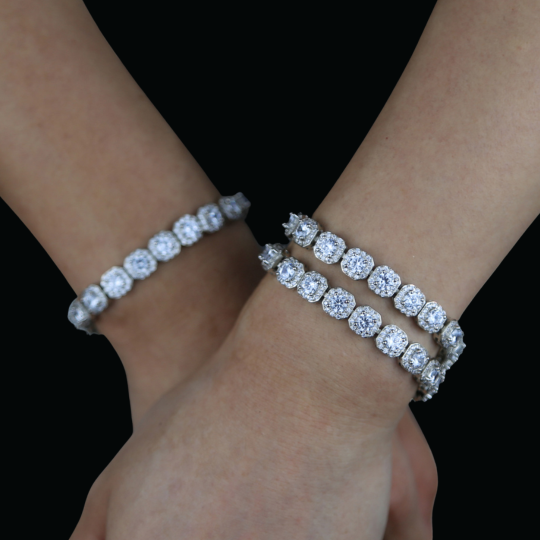 8MM Iced Out Tennis Chain Bangle Square Charm Bracelet
