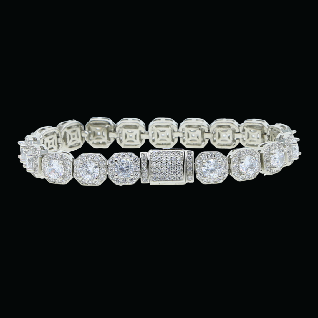 8MM Iced Out Tennis Chain Bangle Square Charm Bracelet