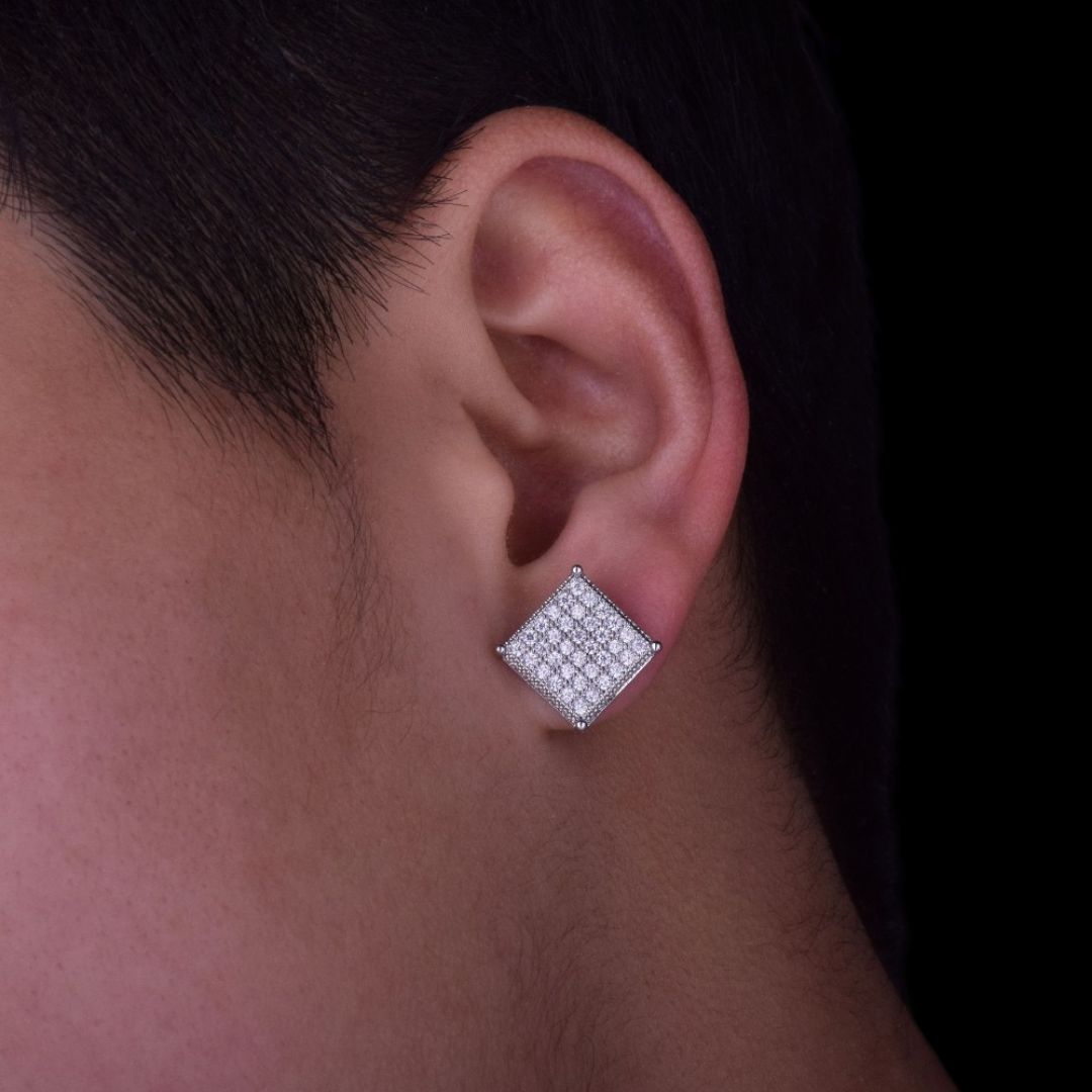 12MM Micro Paved Push Back Iced Out Stud Earrings