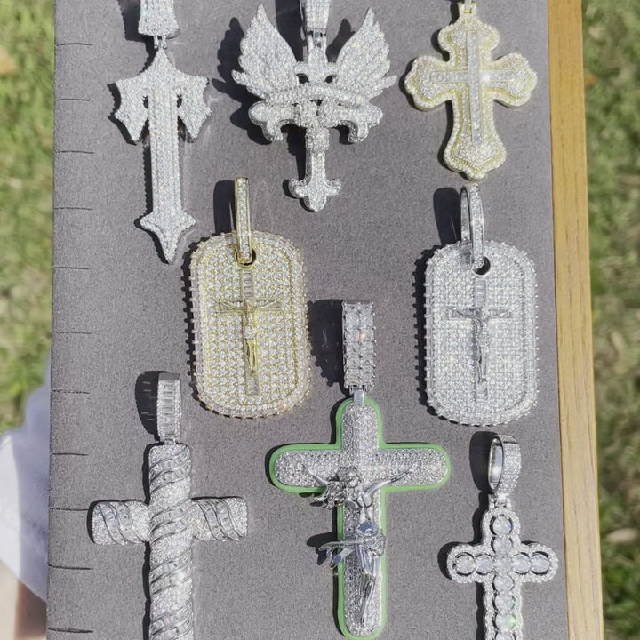 Military Style Jesus Cross Iced Out Diamond Pendant Necklace