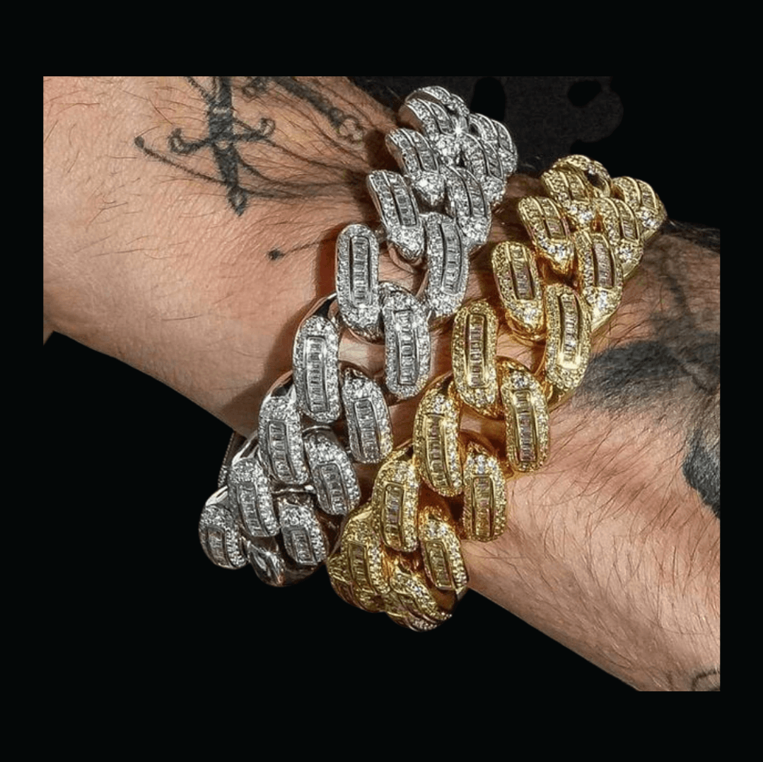 18MM Baguette VVS CZ Heavy Box Clasp Cuban Link Chain Bracelet - Icey Pyramid