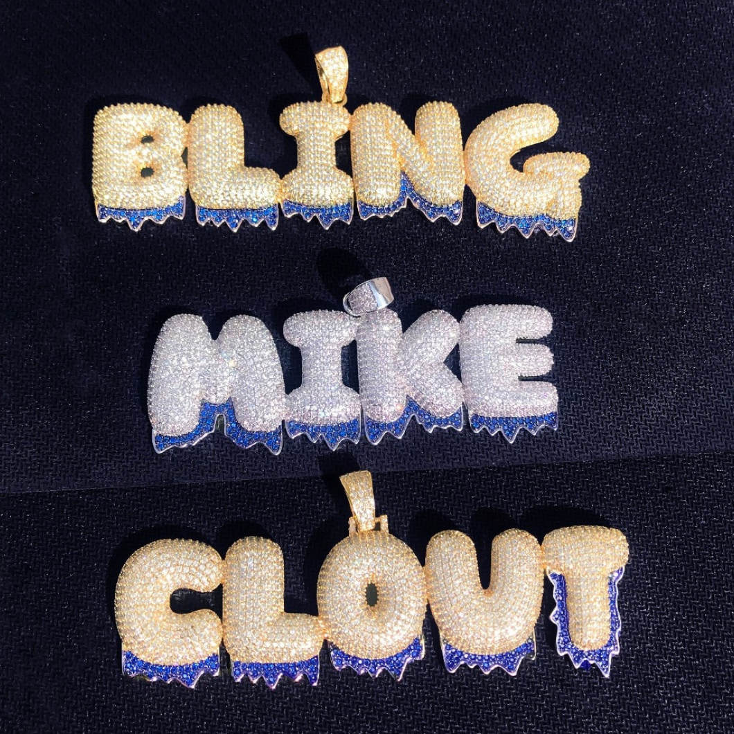 Iced Out Blue Drippy  Custom Name Pendant
