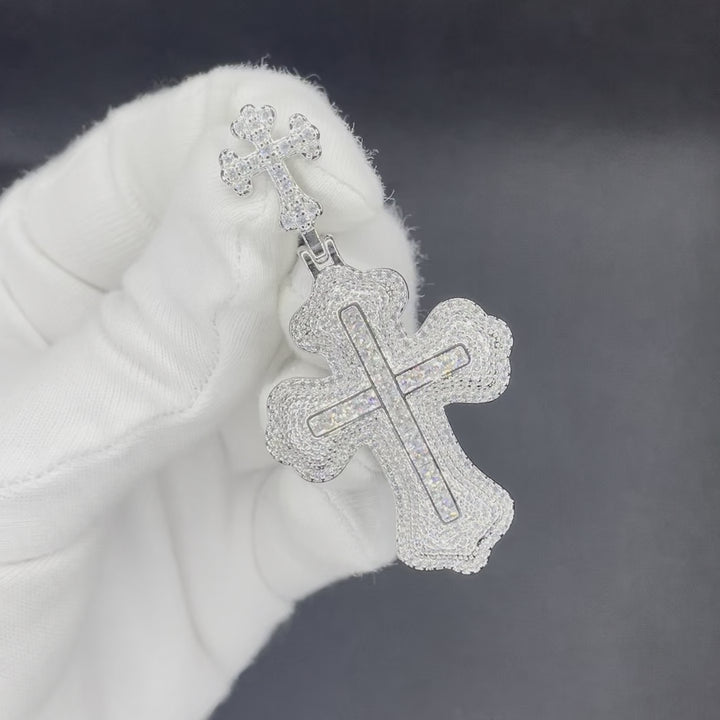 Double Cross Diamond Edition Iced Out Diamond Pendant Necklace