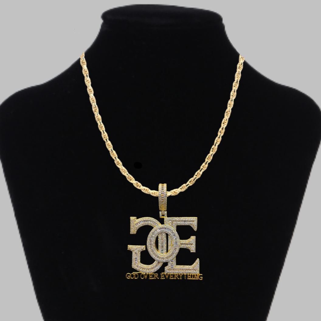 GOE God Over Everything Iced Out Letter Diamond Pendant Necklace