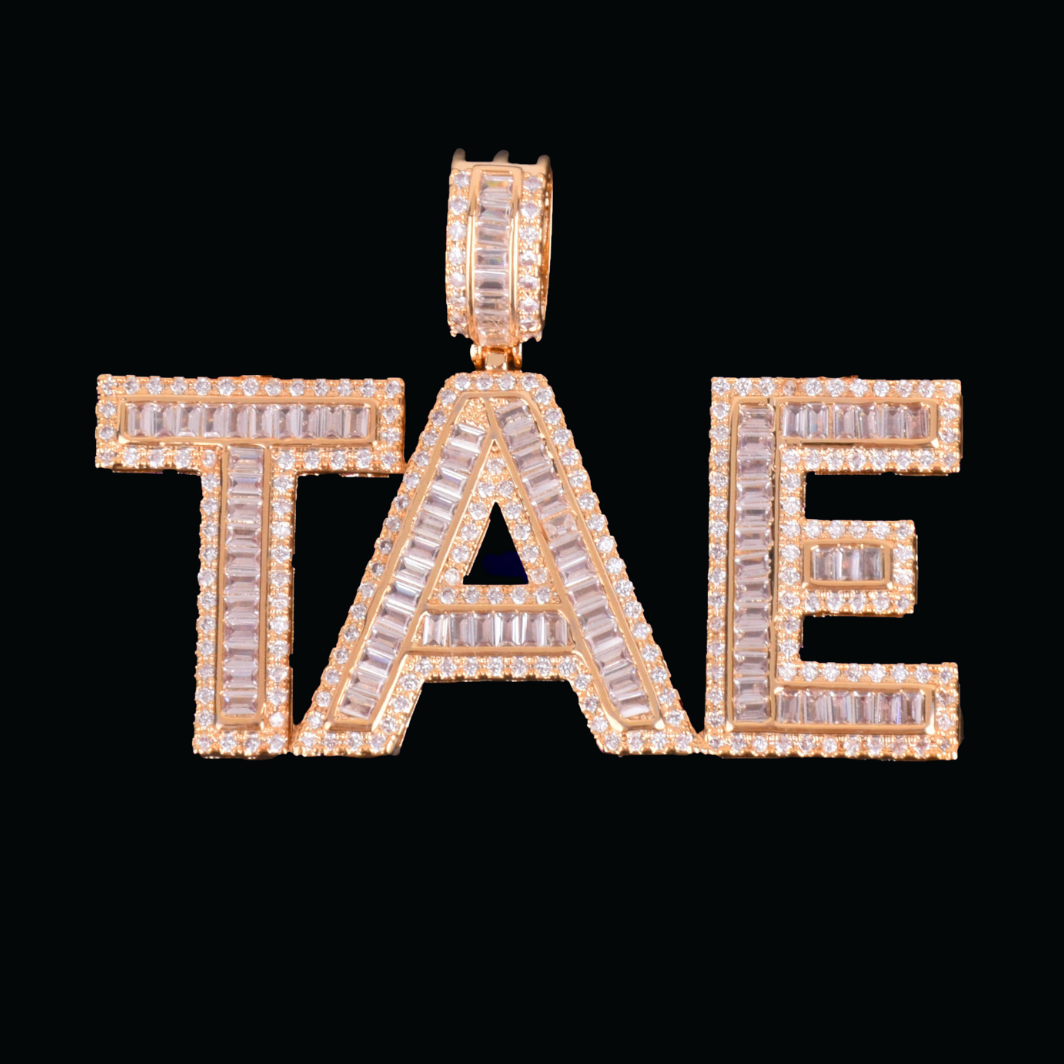 Solid Baguette Letters Iced Out Personalized Custom Name Necklace Pendant