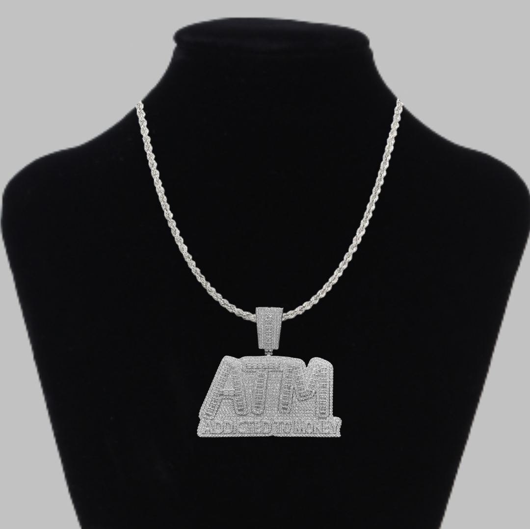 ATM Addicted To Money Iced Out Letter Diamond Pendant