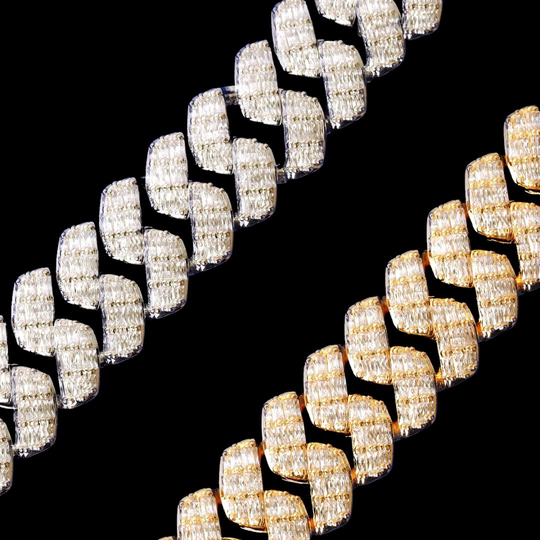 Baguette Cut Iced Out Diamond Clasp Necklace Bracelet Set